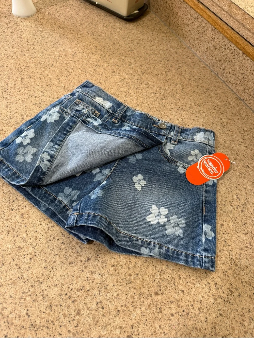 wonder nation Blue Denim Skort Set — Solid & Floral